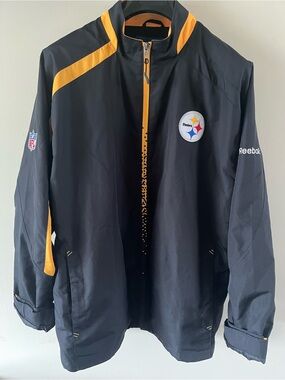 90s Vintage Reebok Black and Gold Steelers Windbreaker Jacket: Men’s Large